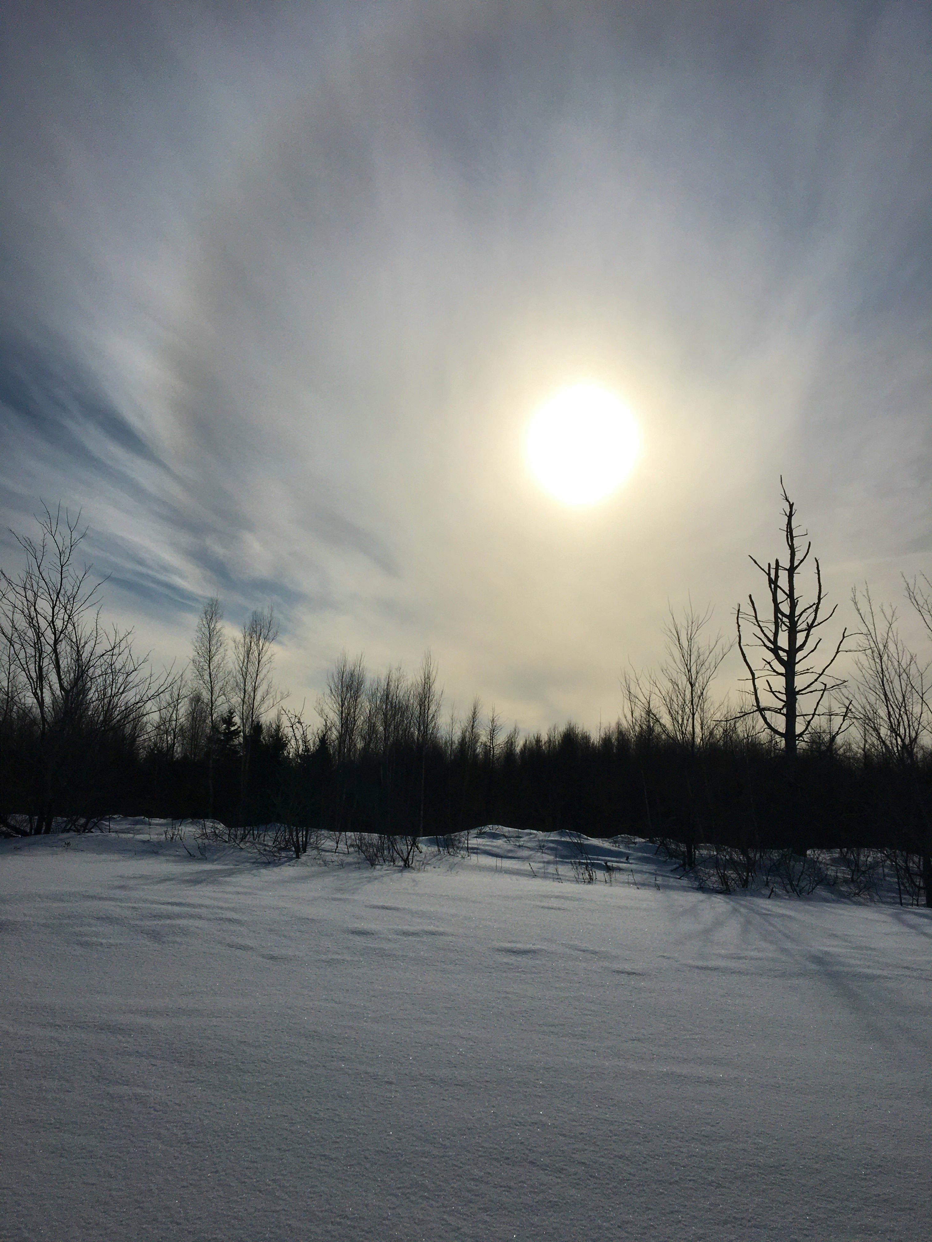 Barry Cottam captured this pre-sunset shot while out for an afternoon of snowshoeing in Corraville, P.E.I. The high-level cirrus clouds created the perfect silhouette just before day’s end. We must take advantage of the sunshine we get – it’s few and far between these days. Thanks for sharing, Barry.