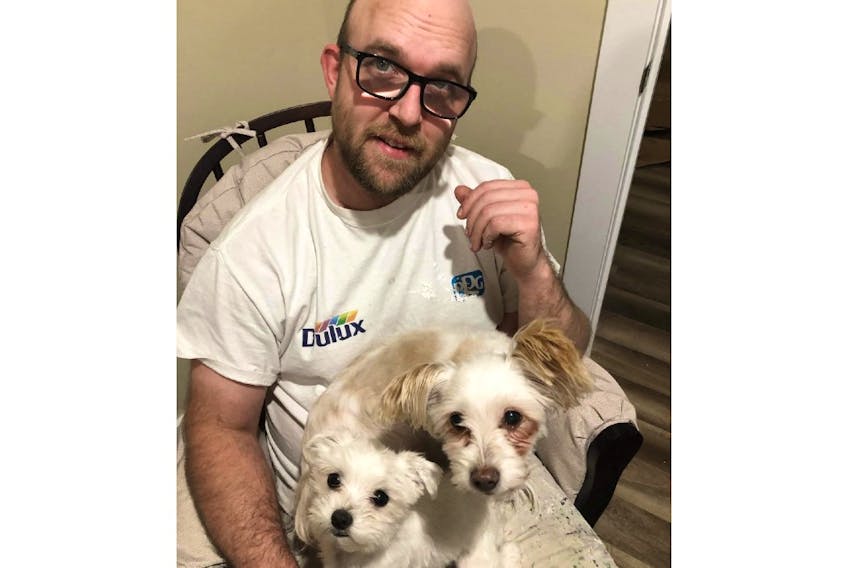 Corner Brook resident Gerald Marks is all for the city bringing in regulations to control fireworks usage. Marks is seen here with his two dogs, Gracie, on the left, and Baby. Baby went missing on New Year’s Eve after getting spooked by fireworks.