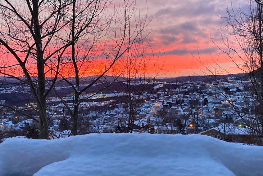 A red sky across Corner Brook early Friday morning was a good sign that bad weather is one the way.