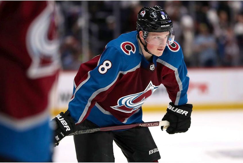  Cale Makar #8 of the Colorado Avalanche plays the Calgary Flames in the second period during Game Three of the Western Conference First Round during the 2019 NHL Stanley Cup Playoffs at the Pepsi Center on April 15, 2019 in Denver, Colorado.