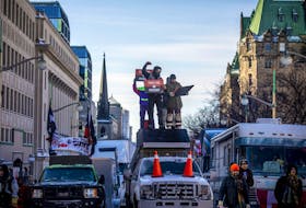 Protesters started to regather around Parliament Hill, in connection with the Freedom Convoy that made their way from various locations across Canada, Sunday Jan. 30, 2022.