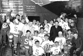 Sydney Academy took home the 1970 Maritime juvenile hockey championship. Front row, from left, Charlie Walker, Frank Isherwood, and Phonse Gillis. Second row, from left, Robert Sparklin, Jeff Saunders, John Kolanko, Gary Sudds, and Unknown. Third row, from left, Hayes MacNeil (coach), Ken Taylor, and Sparky MacLeod. Back row, from left, Joseph (first name unknown), Cyril MacDonald, Peter Gouthro, Mike MacCormick, Leo Abbass, Allan Joseph, Martin Gardiner, Allie Ross, Stewart Setchell, Stan MacDonald, and John MacPhee. PHOTO CONTRIBUTED.