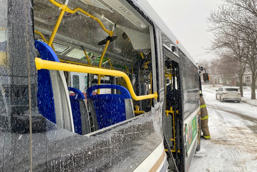 A Metrobus suffered significant damages in a collision with a City of St. John's plow on Tuesday, Jan. 4, 2022.