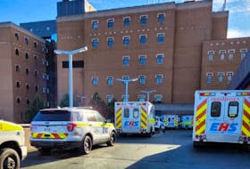 Upwards of 12 ambulances wait outside the Queen Elizabeth II Health Sciences Centre in Halifax. CONTRIBUTED • FACEBOOK