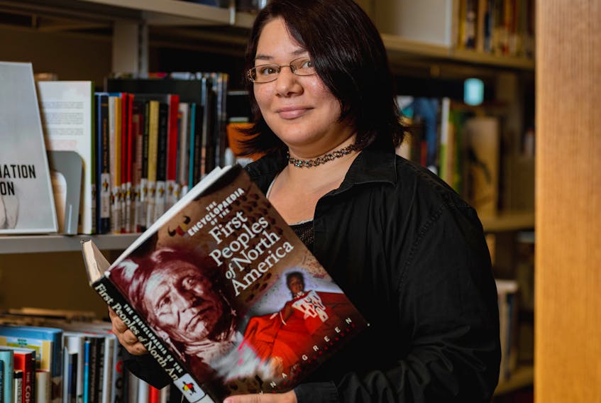 Riki Lee Christmas, a recent Nova Scotia Community College graduate, created a design for a new initiative that highlights Mi'kmaw content at the college's campus libraries across the province. CONTRIBUTED • Mel Hattie