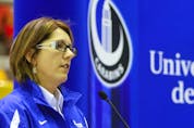  Danièle Sauvageau, speaks at a news conference at Université de Montréal in 2008 to announce the creation of a women’s hockey team at the school.