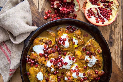 Curried chicken thighs with pomegranate from My New Table.