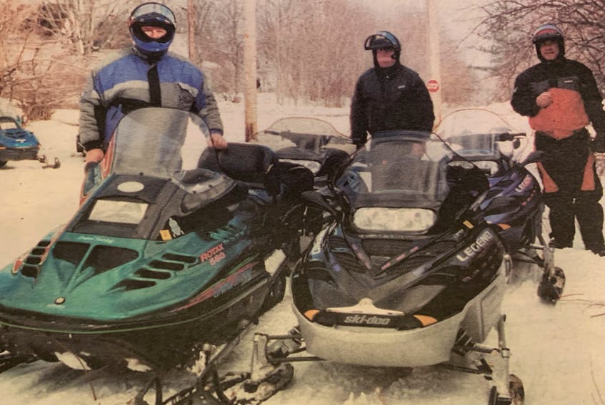 From left, Bruce Durno, Bruce Dennison and Ray Baltzer stopped into a Berwick diner for a quick lunch in 1992. The trio of snowmobilers were happy to see how well the trails were being maintained.