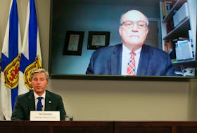 Nova Scotia Premier Tim Houston was joined through teleconference by Dr. Robert Strang, chief medical officer of health, at a COVID-19 briefing Wednesday. - Communications Nova Scotia