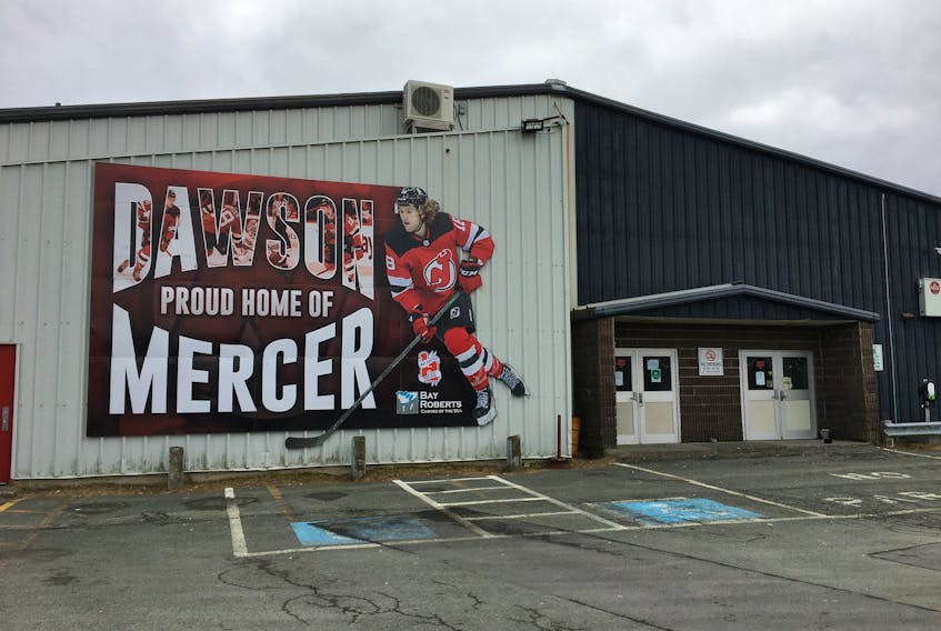This large mural pays tribute to Dawson Mercer on the outside wall of the Bay Arena in Bay Roberts. It was one way for the town to show just how proud they are of their hometown athlete. 