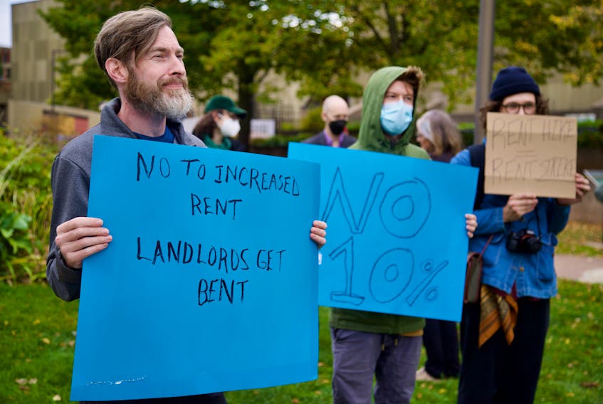 A group of protestors gathered at a rally against rental increases on Sept. 22, a day after the Island Regulatory and Appeals Commission approved a record high increase for rents in 2023. Another rally Oct. 8 attracted about 100 people. Cody McEachern • The Guardian