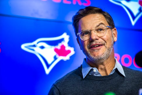 Toronto Blue Jays General Manager Ross Atkins speaks during an end of season media availability at the Roger Centre.