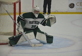 UPEI Panthers goaltender Jonah Capriotti intently follows the play in an Atlantic University Sport (AUS) men’s hockey game at MacLauchlan Arena during the 2021-22 season. The Panthers play their first home game of the 2022-23 season against the St. Francis Xavier X-Men at Eastlink Centre in Charlottetown on Oct. 14 at 8 p.m. Jason Simmonds • The Guardian