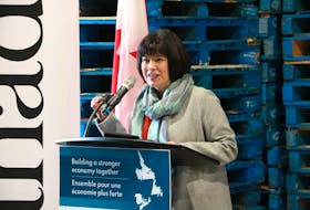 Ginette Petitpas Taylor, Minister responsible for ACOA, speaks at an announcement at Rollo Bay Holdings in Eastern P.E.I. on Oct. 14. Petitpas Taylor said details of $300 million in federal Fiona assistance will be released in the “very, very near future.” Stu Neatby • The Guardian