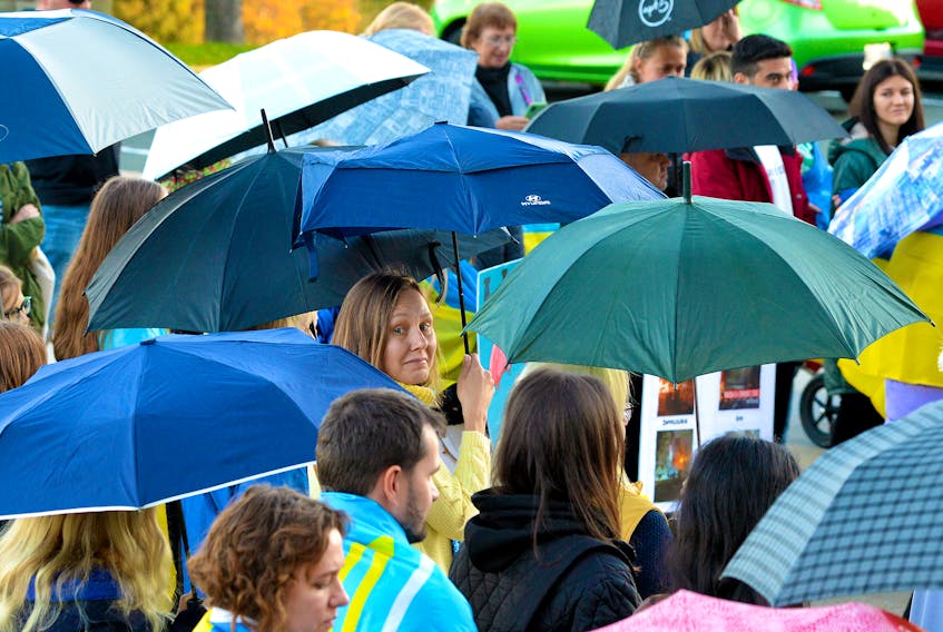 Dozens of people attended the Open Umbrellas for Ukraine rally at Confederation Building Oct. 13 in support of Ukraine and against the Russian invasion of the country. The participants carried umbrellas to symbolize the protection of Ukraine and the rally featured several guest speakers including one woman who described fleeing the country as the invasion started. 

Keith Gosse/The Telegram