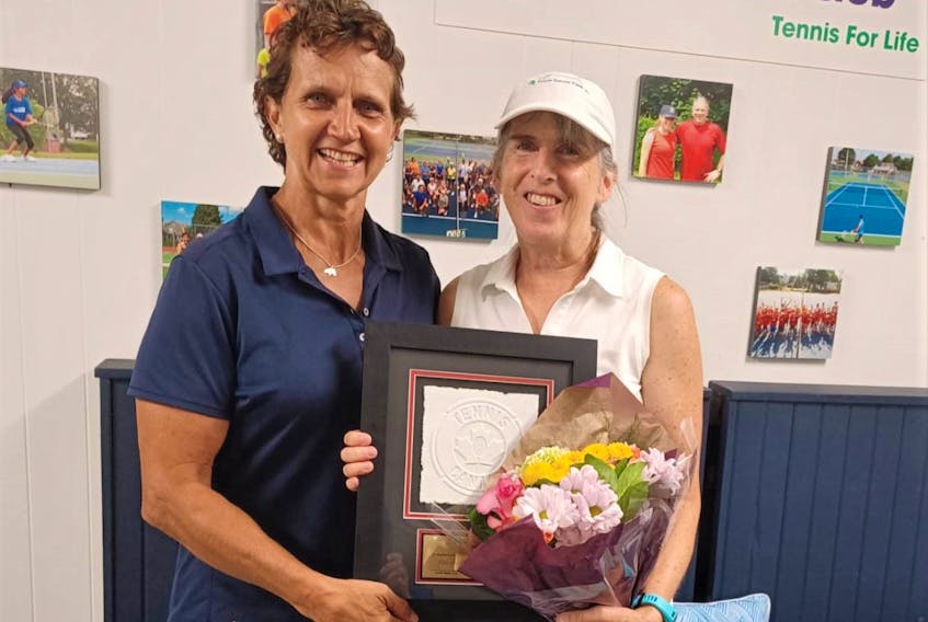 Marijke Nel (left) of Tennis Nova Scotia and Shelley Flemming are pictured following Flemming receiving a Tennis Canada award. Contributed