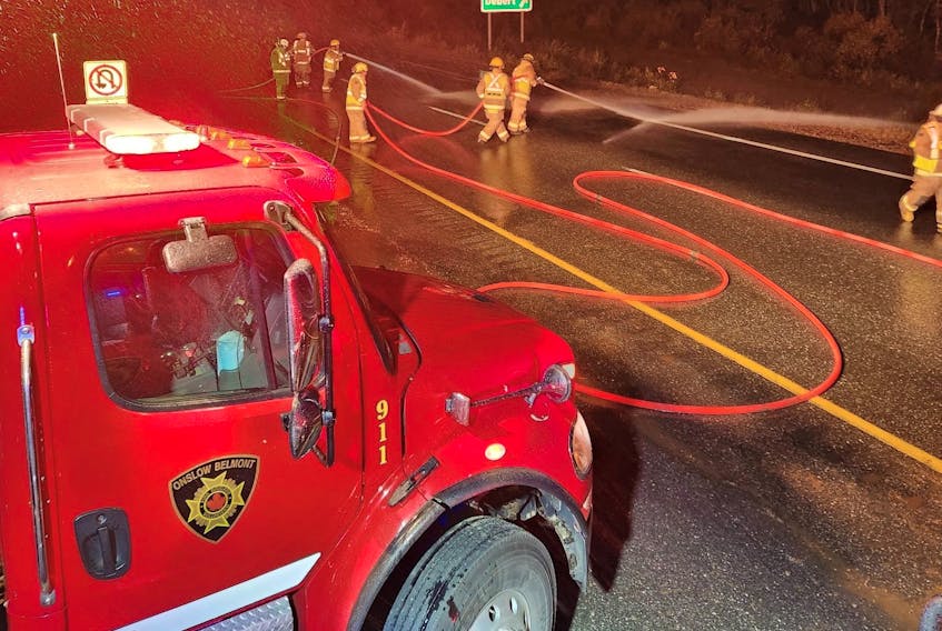 A call to the Onslow Belmont Fire Brigade to clean up a spill over Hwy 104 that appeared to be manure seems to have been some kind of mud substance.