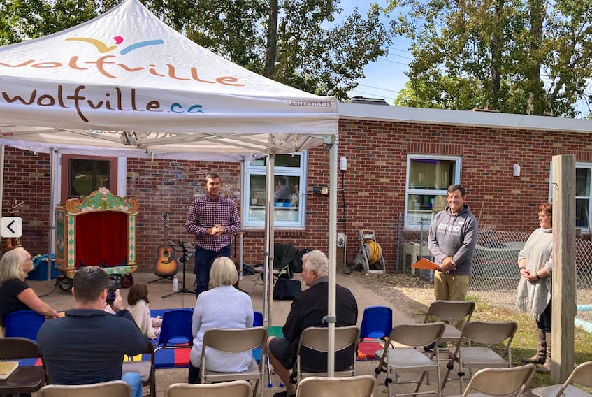 There were several speeches on Oct. 1 when the Wolfville Children’s Centre marked five decades of service. Here, Kings-Hants MP Kody Blois says a few words.
