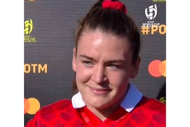 Alysha Corrigan had a memorable debut with Team Canada at the Women’s Rugby World Cup on Oct. 23, 2022, where she received player-of-the-match honours.