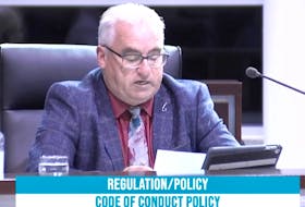 Corner Brook Coun. Bill Griffin reads a statement to council during its Oct. 17 public meeting. In in Griffin says he was “the target of inappropriate conduct” by another councillor. — Screenshot from Facebook Video