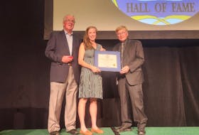 Boxing trailblazer Erin Woodrow (centre) was one of eight people inducted into the Sport Newfoundland and Labrador Hall of Fame over the weekend in St. John’s. Photo courtesy Sport NL/Twitter