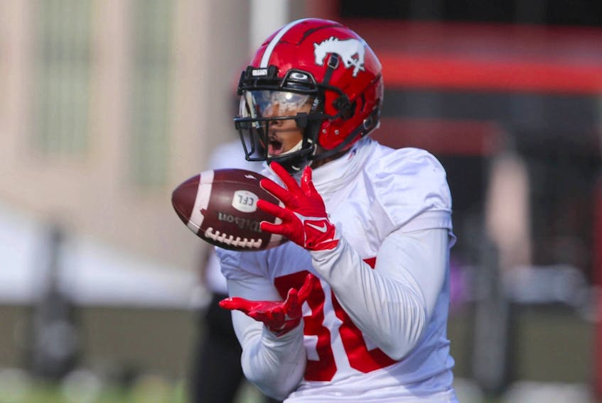 Calgary Stampeders receiver Kamar Jorden during practice at McMahon Stadium on Tuesday, Oct. 25, 2022. Jorden looks set to return to the lineup for the regular-season finale.