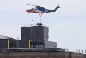 A LifeFlight EHS helicopter lifts off from the landing pad atop the Halifax Infirmary Thursday May 26, 2022. 
TIM KROCHAK PHOTO