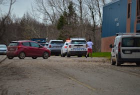 RCMP cruisers can be seen outside the entrance to Bluefield High School in Hampshire following a stabbing outside the school on Oct. 27. RCMP said the victim’s injuries were non-life-threatening. Dave Stewart • The Guardian