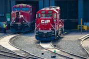  CP trains at a rail yard in Calgary.