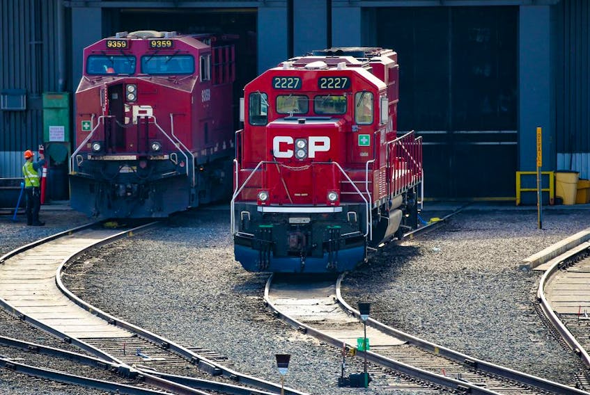  CP trains at a rail yard in Calgary.
