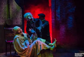 Rhys Bevan-John plays Ebenezer Scrooge and Simon Henderson manages three unique ghostly puppets in this classic retelling of ‘Dickens’ A Christmas Carol.’ PHOTO CREDIT: Contributed/ Stoo Metz.