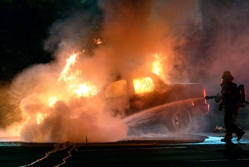 A pickup was destroyed by fire in St. John's early Monday morning but the driver was not injured. Keith Gosse/The Telegram