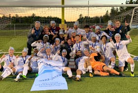 The Holland Hurricanes are all smiles posing for a team photo after winning the 2022 Atlantic Collegiate Athletic Association (ACAA) men’s soccer championship in dramatic fashion in Fredericton, N.B., on Oct. 30. After battling to a 2-2 tie at the end of overtime, the Hurricanes won in penalty kicks to earn the right to advance to the Canadian Collegiate Athletic Association (CCAA) men’s soccer championship in Langley, B.C., from Nov. 9 to 12. Photo Courtesy of Holland College