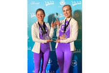 Janelle Banks, left, and Molly MacEwen hold an award they earned in July at the Dance World Cup Canada competition. - Michelle Banks/Special to SaltWire Network