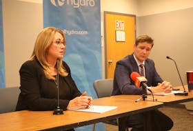 Jennifer Williams, president and CEO of Newfoundland and Labrador Hydro, and Rob Collett, vice president Hydro Engineering and NL System Operator brief media Tuesday on Hydro’s 2022 Update on the Reliability and Resource Adequacy Study filed with the Public Utilities Board. Glen Whiffen/The Telegram