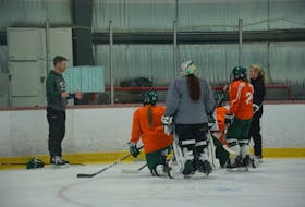 UPEI Panthers head coach Sean Fisher explains a drill during a practice at the APM Centre in Cornwall on Oct. 4. The Panthers open the 2022-23 Atlantic University Sport (AUS) regular season in Moncton on Oct. 7. UPEI’s home opener is at Eastlink Centre in Charlottetown on Oct. 8 against St. Thomas at 3 p.m. Jason Simmonds • The Guardian