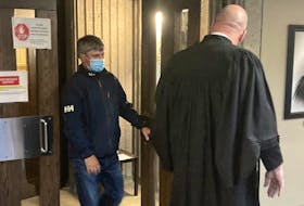 Jesse Arthur Simpson leaves Nova Scotia Supreme Court in Halifax during a break at his sentencing hearing on a charge of manslaughter in the November 2018 overdose death of Cameron Clairmont.