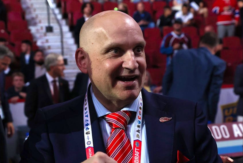 Head coach Derek Lalonde of the Detroit Red Wings during Round One of the 2022 Upper Deck NHL Draft at Bell Centre on July 07, 2022 in Montreal, Quebec, Canada. 