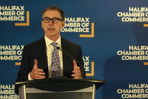 FOR DEMONT STORY: Bank of Canada Governor, Tiff Macklem gives his keynote speech to the Halifax Chamber of Commerce luncheon at the Atlantica Hotel Thursday October 6, 2022.

TIM KROCHAK PHOTO