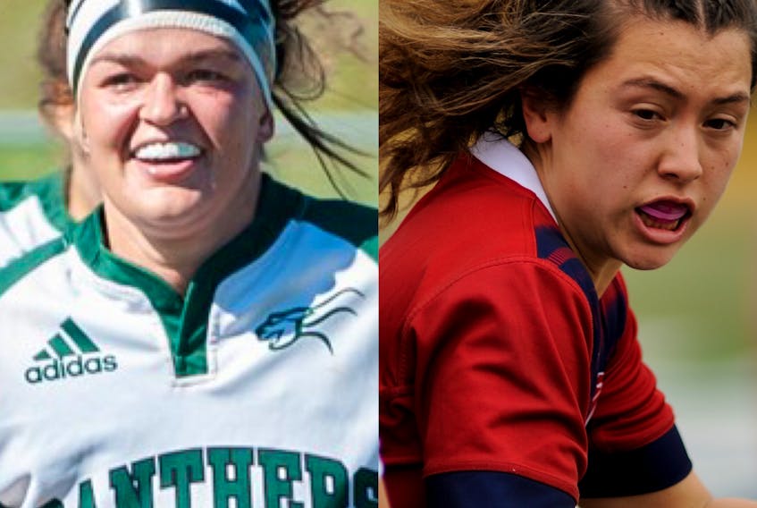 UPEI's Brinten Comeau, left, and Acadia's Juliette Matsukubo, who each scored eight tries this season to tie for the Atlantic university conference lead, will play in the U Sports rugby championship, which opens Wednesday in Victoria. - CONTRIBUTED