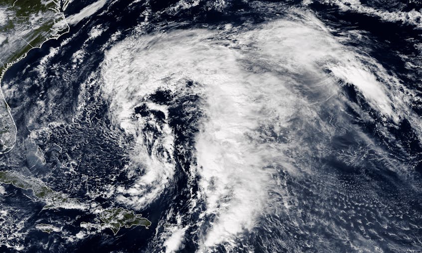 Satellite imagery from Nov. 7 shows subtropical storm Nicole ENE of the Northwestern Bahamas. -NOAA