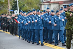 Members of the Canadian Air Force march in unison with other branches of the military before the Remembrance Day service in Kentville.  
Aimee Alden