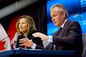  Carolyn Wilkins and Stephen Poloz during a news conference in January 2020.