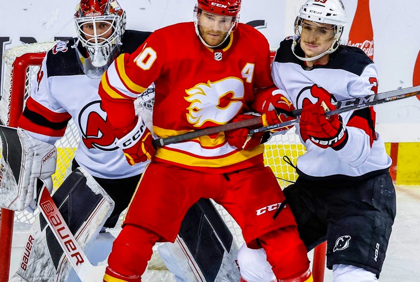 Calgary Flames Jonathan Huberdeau during NHL hockey at the Scotiabank Saddledome in Calgary on Saturday, November 5, 2022. AL CHAREST/POSTMEDIA