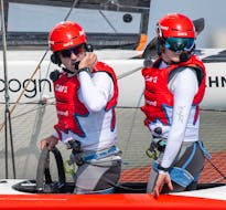 Halifax's Madeline Gillis (right) trained with Phil Robertson and the Canada SailGP team during the SailGP international regatta stop in Dubai last week. - CANADA SAILGP