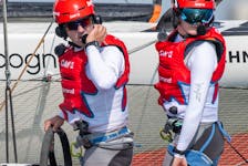 Halifax's Madeline Gillis (right) trained with Phil Robertson and the Canada SailGP team during the SailGP international regatta stop in Dubai last week. - CANADA SAILGP