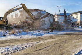 The former boarding school in Nain was torn down Monday, Nov. 14, after sitting abandoned for 30 years. (Nunatsiavut Government)
