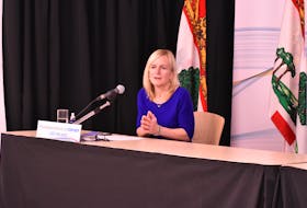 P.E.I.'s chief public health officer Dr. Heather Morrison speaks to a reporter at a COVID-19 media briefing this past winter. Morrison said Nov. 16 that the province is experiencing an increase in respiratory illnesses