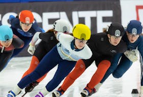 P.E.I. speed skater Jenna Larter, second right, competes at the Canadian short-track championships in Quebec City in October. Tjerk Bartlema, PhotographieTB • Special to The Guardian