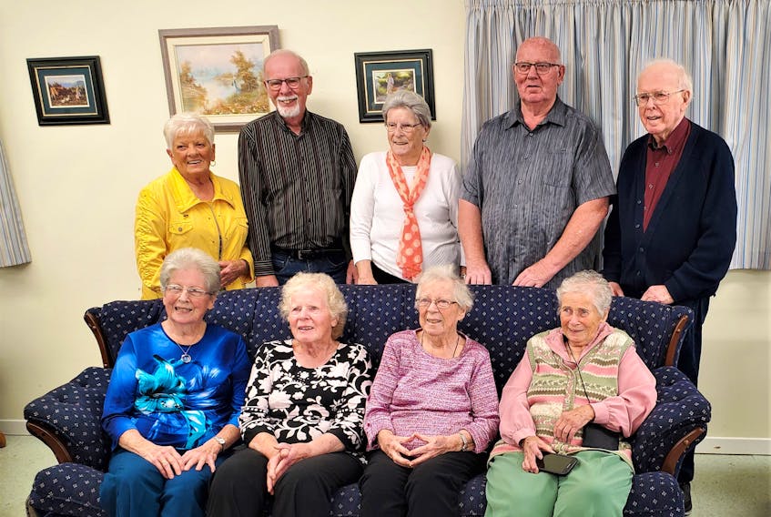 The MacKay siblings during a recent reunion. Pictured are Shirley Graham (back, left), Gary MacKay, Ethel Ervin, Gordon MacKay, Kenneth MacKay, Mary Kincaid (front, left), Leta Ells, Rosalie Canning and Janet Kent. Contributed